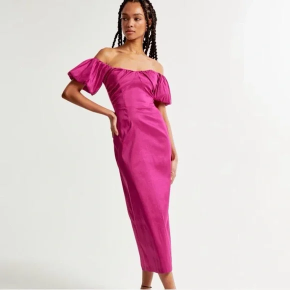 Abercrombie & Fitch Taffeta Off-The-Shoulder Midi Dress - Picture 3 of 8